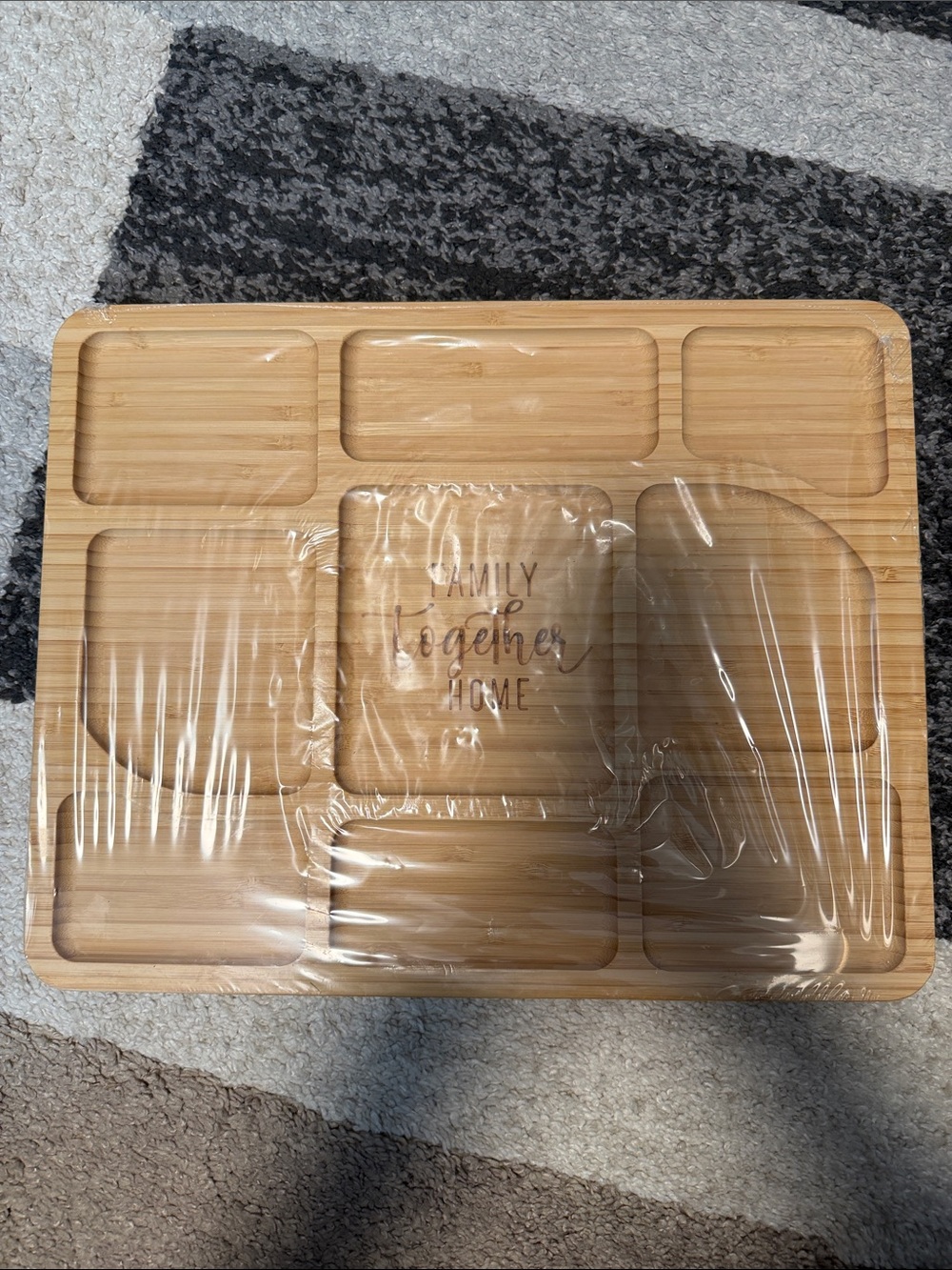 Sectioned charcuterie wood serving board, Family - Together - Home, NWT!